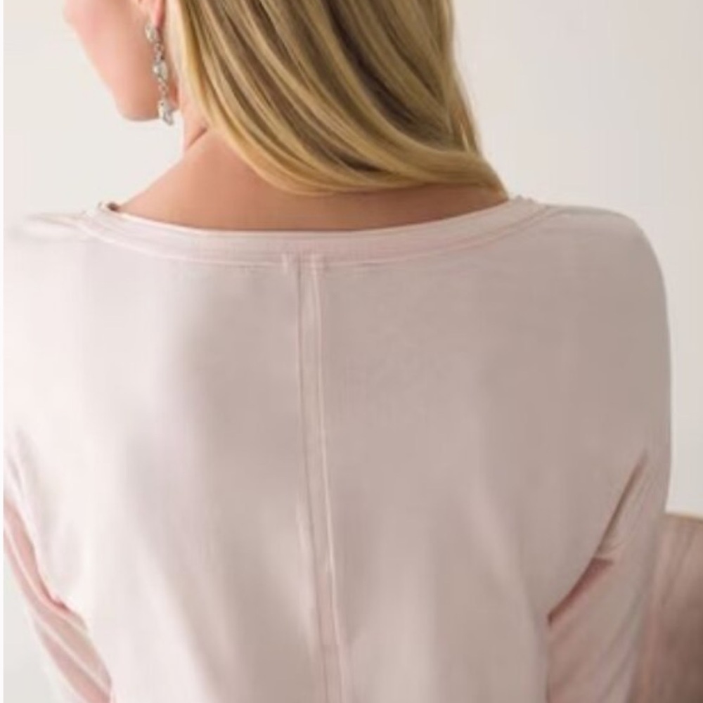 White House Black Market Soft Pink Long Sleeve Top with subtle shimmery lines - Picture 2 of 14